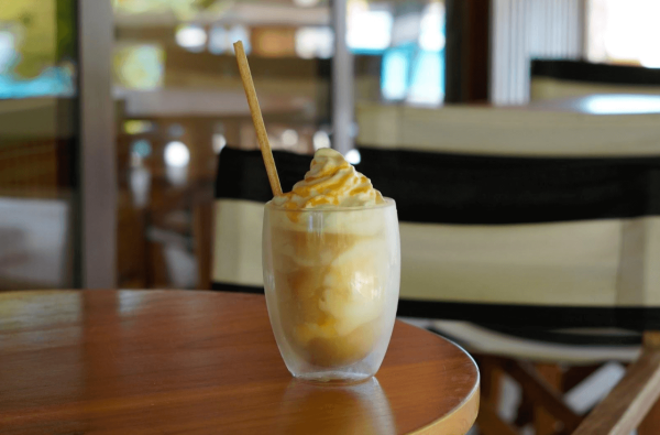 frappe placed on bright reataurant table